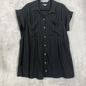 Cato Top‎ Womens 18/20W Black Short Sleeve Button Up Tunic Flowy Pockets Coastal